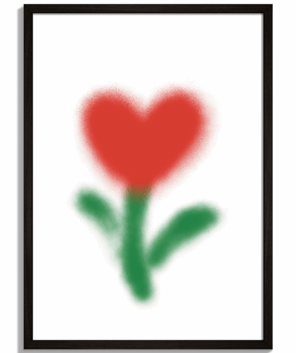 Moderné obrazy na stenu - Minimalistická grafika srdca na stonke s efektom spreja Flover - čierny rám - decorme.sk