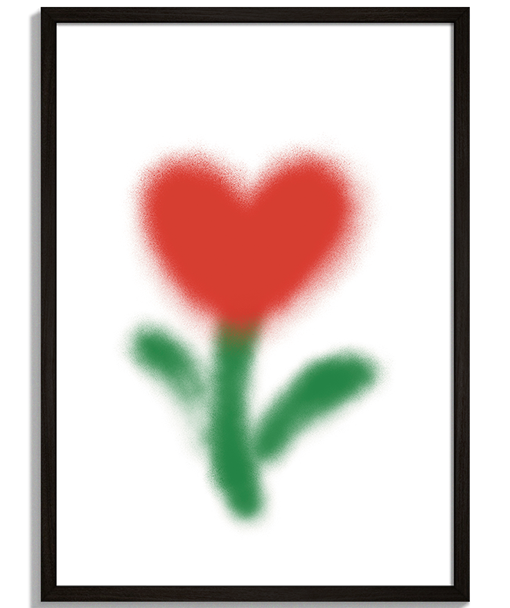 Flover | Moderná Grafika Moderné obrazy na stenu - Minimalistická grafika srdca na stonke s efektom spreja Flover - čierny rám - decorme.sk