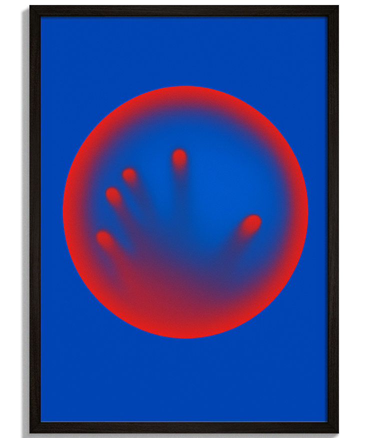Touch | Moderná Abstrakcia Moderné obrazy na stenu - Abstraktná grafika červeného kruhu s odtlačkom ruky Touch - čierny rám - decorme.sk