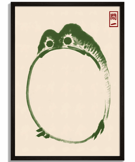 Moderné obrazy na stenu - Japonský drevorez smutnej žaby od Matsumoto Hoji Frog No.1 - čierny rám - decorme.sk