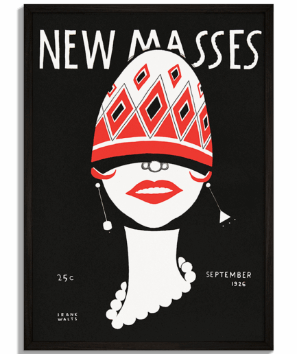 Vintage plagáty na stenu - Grafický dizajn obálky New Masses 1926 s geometrickou tvárou od Franka Waltsa - čierny rám - decorme.sk