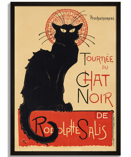 Vintage plagáty na stenu - Ikonická secesná ilustrácia čiernej mačky Tournée du Chat Noir - čierny rám - decorme.sk