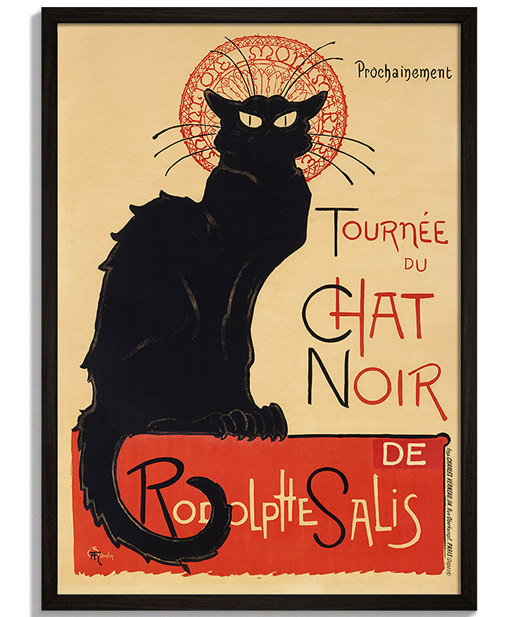 Tournée Du Chat Noir | Vintage Art Vintage plagáty na stenu - Ikonická secesná ilustrácia čiernej mačky Tournée du Chat Noir - čierny rám - decorme.sk