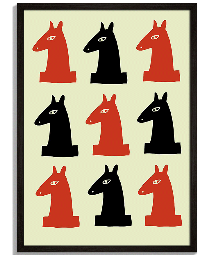 Modern Horse Art Print DecorMe Modern art print with stylized horse heads in red and black, suitable for contemporary home decor from DecorMe.