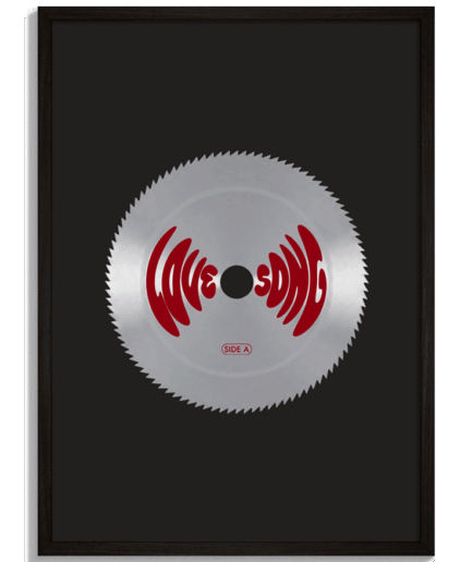 Moderné obrazy na stenu - Grafika pílového kotúča ako vinylovej platne s nápisom Love Song - čierny rám - decorme.sk