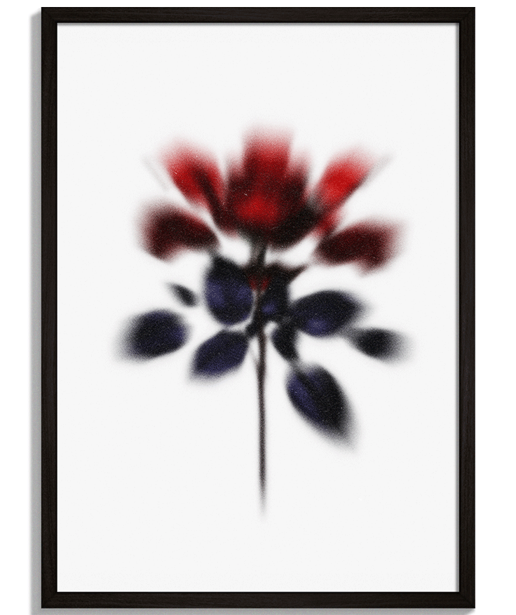 Broken Rose | Moderná Grafika Moderné obrazy na stenu - Abstraktná rozostrená grafika červenej ruže Broken Rose - čierny rám - decorme.sk