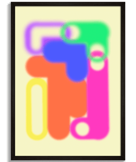 Moderné obrazy na stenu - Abstraktná rozostrená grafika farebných zaoblených tvarov Neon Melt - čierny rám - decorme.sk